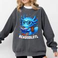 Readsolotl Blue Kawaii Axolotl Book Lover Reading Comfort Colors Sweatshirt Pepper