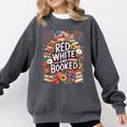 Retro Floral Red & Booked Library Reading 4th Of July Comfort Colors Sweatshirt Pepper