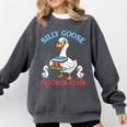 Silly Goose With Books Teacher Club School Educator Comfort Colors Sweatshirt Pepper