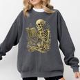 Skeleton Book Floral Skull Halloween Teacher Costume Comfort Colors Sweatshirt Pepper