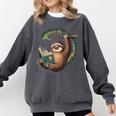 Sloth Reading a Book Lazy Sloth Bookworm Comfort Colors Sweatshirt Pepper