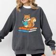 Squirrel Reading Book Glasses Bookworm Librarian Comfort Colors Sweatshirt Pepper