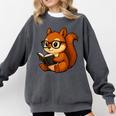 Squirrel Reading Book Lover Comfort Colors Sweatshirt Pepper