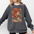 Squirrel Reading Book Lovers Fall Leaves Library Books Comfort Colors Sweatshirt Pepper