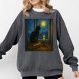 Van Gogh Starry Night Art Cat And Book Lovers Premium Tri-Blend Comfort Colors Sweatshirt Pepper
