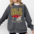 Wake Up Smarter Librarian Book Stack Premium Tri-Blend Comfort Colors Sweatshirt Pepper