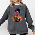 Woman Reading Book Lover Geometric Girl Afro History Comfort Colors Sweatshirt Pepper