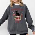 Women's Cat Books Romantic Floral Aesthetic Book Lover Cat Owner Comfort Colors Sweatshirt Pepper