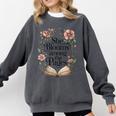 Women's She Blooms Among The Pages Women Mom Wife Floral Book Lover Comfort Colors Sweatshirt Pepper
