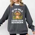 Women's Wild About Reading Book Reader Lion Zoo Animals Kids Comfort Colors Sweatshirt Pepper