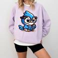 Adorable Book Lover Blue Jay With Reading Glasses Cute Comfort Colors Sweatshirt Crimson