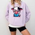 Adorable Book Lover Cow With Reading Glasses Cute Comfort Colors Sweatshirt Crimson