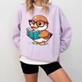 Adorable Book Lover Mallard Duck With Reading Glasses Cute Comfort Colors Sweatshirt Crimson