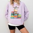 Adorable Donkey With Heart Sitting On Colorful Book Stack Comfort Colors Sweatshirt Crimson Adorable Donkey With Heart Sitting On Colorful Book Stack Comfort Colors Sweatshirt Crimson