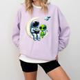 Astronaut Reading Book To Alien Shirt Moon Space Lover Kids Comfort Colors Sweatshirt Crimson