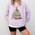 Book Christmas Tree For Librarians Book Lovers Comfort Colors Sweatshirt Crimson