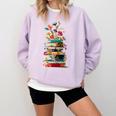 Book Stack With Flowers Reading Lover Bookish Comfort Colors Sweatshirt Crimson