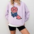 Book Worm Pun Read Reading Librarian America Men Women Kids Comfort Colors Sweatshirt Crimson
