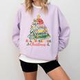 All Booked For Christmas Book Lovers Xmas Tree Lights Comfort Colors Sweatshirt Crimson