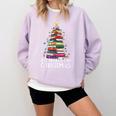 All Booked For Christmas Book Christmas Tree Lights Comfort Colors Sweatshirt Crimson