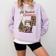All Booked For Christmas Cute Bookish Cat Lover Comfort Colors Sweatshirt Crimson