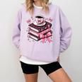 All Booked For Valentine's Teacher Coquette Bow Coffee Book Comfort Colors Sweatshirt Crimson