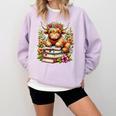 Bookworm Cute Highland Cow Reading Book Comfort Colors Sweatshirt Crimson