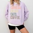 Camera Books Cats And Coffee Lover Photography Men Women Comfort Colors Sweatshirt Crimson
