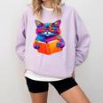 Cat Book Shirt Colorful Cat Reading Book Comfort Colors Sweatshirt Crimson