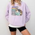 Cat On Books Pets Cats Reading Book Nerd Read Reader Bookcat Comfort Colors Sweatshirt Crimson