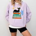 Cat And Books Retro Midcentury Mid Century Aesthetic Comfort Colors Sweatshirt Crimson