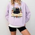 Cat On Open Book Mushrooms Ferns Dark Academia Comfort Colors Sweatshirt Crimson