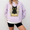 Cat Reading Book Flowers Comfort Colors Sweatshirt Crimson