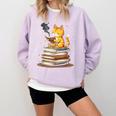 Cat Reading Books Comfort Colors Sweatshirt Crimson