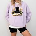 Cat Shirts For Women Book Lover Shirt Cute Cat And Book Premium Tri-Blend Comfort Colors Sweatshirt Crimson
