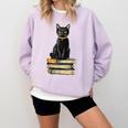 Cat Sitting On Books Comfort Colors Sweatshirt Crimson