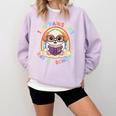 Cute 100th Day Of School 100 Days Dog Reading Book Rainbow Comfort Colors Sweatshirt Crimson