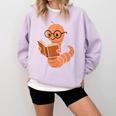 Cute Bookworm Worm Reading Book Glasses Nerdy Comfort Colors Sweatshirt Crimson
