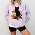 Cute Cat Book Flowers Comfort Colors Sweatshirt Crimson