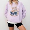 Cute Cat Reading Books With Tea Comfort Colors Sweatshirt Crimson Cute Cat Reading Books With Tea Comfort Colors Sweatshirt Crimson