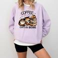 Cute Coffee Cats Books Lover Idea Women Men Kids Comfort Colors Sweatshirt Crimson