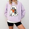 Cute Ghost Cat Reading Book Spooky Season Halloween Costume Comfort Colors Sweatshirt Crimson