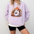Cute Ghost Drinking Coffee Halloween Reading Book Retro Comfort Colors Sweatshirt Crimson