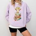 Cute Giraffe With Book Floral Bookworm Librarian Book Lover Comfort Colors Sweatshirt Crimson