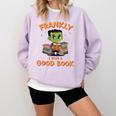 Cute Halloween Teacher Librarian Frankenstein Reading Books Comfort Colors Sweatshirt Crimson