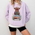 Cute Highland Cow With Book Floral Bookworm Librarian Book Comfort Colors Sweatshirt Crimson