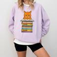 Cute Orange Tabby Cat Reading On Pile Of Books Comfort Colors Sweatshirt Crimson
