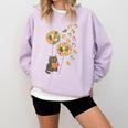 Cute Reading Cat With Kitten Dandelion Flowers Book Lover Comfort Colors Sweatshirt Crimson
