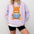 Cute Teddy Bear Reading Book Adorable For Readers Comfort Colors Sweatshirt Crimson