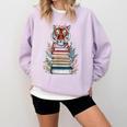 Cute Tiger With Book Floral Bookworm Librarian Book Lover Comfort Colors Sweatshirt Crimson